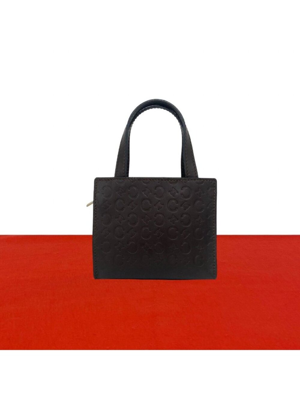 Celine Vintage C Macadam Pattern Leather Handbag Mini Tote Brown
